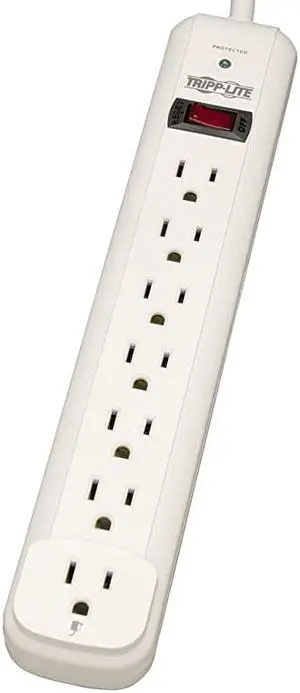 7 Outlet Surge Protector Power Strip Extra Long Cord 25 ft 1080 Joules Lifetime Limited Warranty $25K INSURANCE TLP725 Gray
