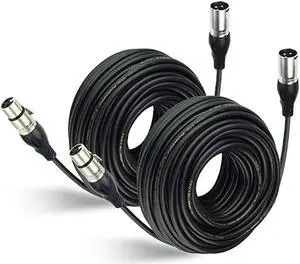 100Ft XLR Microphone Cables 2 Packs Premium Balanced Mic Speaker Cable with 3 Pins XLR Male to Female 100 Feet Black