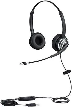 Telephone Headset with Microphone Computer PC Headset Dual Ear for Skype Chat Online Learing Conference Calls Voice Chat Softphones Call Gaming etc