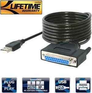 USB 20 to DB25 IEEE1284 Parallel Printer Cable Adapter THUMBSCREWS Connectors CBDB25