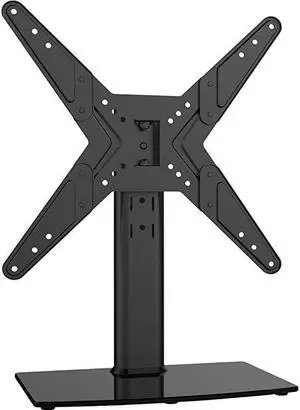 Universal Swivel TV StandBase Table Top TV Stand for 21 to 43 inch TVs with 90 Degree Swivel 4 Level Height Adjustable Heavy Duty Tempered Glass Base Holds up to 99lbs HT02B002