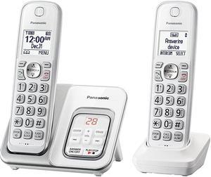 DECT 60 Expandable Cordless Phone with Answering Machine and Smart Call Block 2 Cordless Handsets KXTGD532W White
