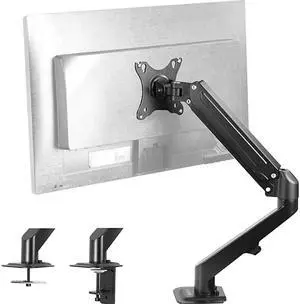 Black Articulating Single Pneumatic Spring Arm Clampon Desk Mount Stand | Fits 1 Monitor Screen 17 to 27 inches with Max VESA 100x100 STANDV101O