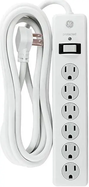 6 Outlet Sur Protector 10 Ft Extension Cord Power Strip 800 Joules Flat Plug TwistToClose Safety Covers White 14092