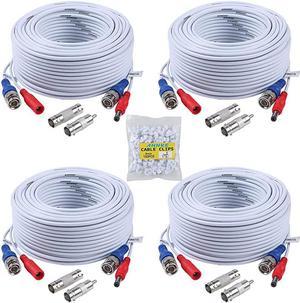 Security Camera Cable 4 30M 100ft AllinOne BNC Video Power Cables BNC Extension Wire Cord for CCTV Camera DVR Security System 4Pack White