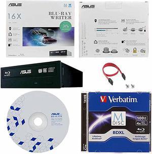 16X BW16D1HT Internal Bluray Burner Bundle with 100GB Verbatim MDisc BDXL BD Suite Disc and Cable Accessories