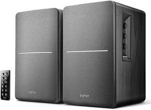 R1280DB Powered Bluetooth Bookshelf Speakers - Optical Input - Wireless Studio Monitors - 4 Inch Near Field Speaker - 42W RMS - Wood Grain (Black)