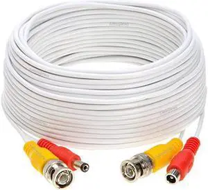 White Premade BNC Video Power CableWire for Security Camera CCTV DVR Surveillance System Plug Play White 75