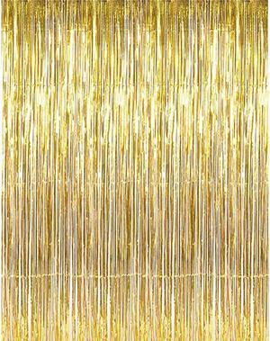 32 ft x 98 ft Metallic Tinsel Foil Fringe Curtains for Party Photo Backdrop Wedding Decor 1 Shiny Gold