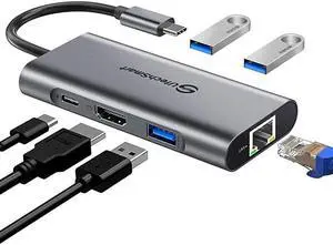 USB C Hub  6 In 1 USB C to HDMI Adapter with 1000M Ethernet Power Delivery Pd Type C Charging Port 3 USB 30 Ports Adapter Compatible for MacBook Pro Chromebook XPS and USB C devices