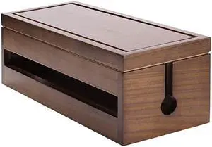 Cable Management Box Wooden Cord Organizer Box for Extension Cord Power Stripe Surge Protector Wire Management Concealer Organizer Cover Hider for Desktop Home Office Kitchen Brown