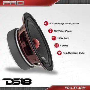 PRO-X6.4BM Loudspeaker - 6.5", Midrange, Red Aluminum Bullet, 500W Max, 250W RMS, 4 Ohms - Premium Quality Audio Door Speakers for Car or Truck Stereo Sound System (1 Speaker)