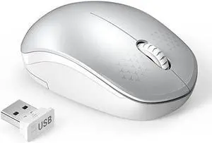 Wireless Mouse 24G Noiseless Mouse with USB Receiver  Portable Computer Mice for PC Tablet Laptop and WindowsMacLinux White Silver