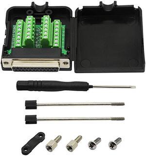 DB25 Breakout Board DB25 Female DSUB Connector to DB25 Screw Wiring Solderless Terminal Module Breakout PCB Board Kits with Plastic Case F Black