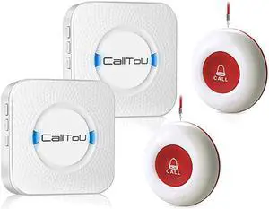 Wireless Caregiver Pager Smart Call System 2 SOS Call ButtonsTransmitters 2 Receivers Nurse Calling Alert Patient Help System for HomePersonal Attention Pager 500+Feet Plugin Receiver