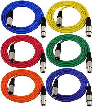 6ft Patch Cable Cords XLR Male to XLR Female Color Cables 6 Balanced Snake Cord 6 Pack