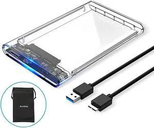 SSD External Hard Drive Enclosure 25 inch SATA to USB30 UASP Clear Portable Hard Drive Case Max 2T HDD ToolFree Transparent Compatible for Windows