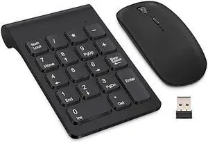 Wireless Numeric Keypad  Mini 24G 18 Keys Number Pad Portable Silent Financial Accounting Numeric Keypad Keyboard Extensions with Wireless Mouse for Laptop PC Desktop NotebookBlack