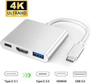 USB C to HDMI 4K Multiport Adapter 3 in 1 Type C Hub with USB 30 + USB C Charging Port Digital Converter Compatible for MacBookChromebook PixelDell XPS13Samsung Galaxy s8s8 Plus Silver