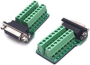 DSUB 15pin Connector DB15 Female Adapter RS232 to Terminal Board Signal Module 2Pack