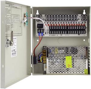 16 Channel Port 12V DC 10 Amp Amper with Glass Fuse Distributed Power Supply Box for CCTV DVR Security System and Camera or IP Cameras