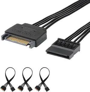 15 Pin SATA Power Extension Cable 3Pack Male to Female Cable 10 inch Black 3 Pack