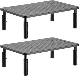Monitor Stand Riser for Computer, Laptop, Printer, Notebook and All Flat Screen Display with Vented Metal Platform and 3 Height Adjustable Underneath Storage (STT003-2), 2 Packs, Black