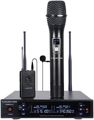 Metal 200 Channels UHF Wireless Microphone System with 1 Handheld Mic 1 Lavalier Mic and Auto Scan for Church School Outdoor Wedding Meeting Party and Karaoke SWM26U2HL