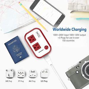 Power Step Down 220V to 110V Voltage Converter with 4Port USB International Power Travel Adapter in UK European Italy Asia More Than 150 Countries Over The WorldRed