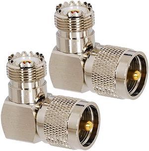 2pcs UHF Male PL259 to Female SO239 RF Coaxial Adapter, UHF 90°Right Angle Connector, F Type Female to Male Connector for CB Radio Antenna,Wireless LAN Devices, Coaxial Cable