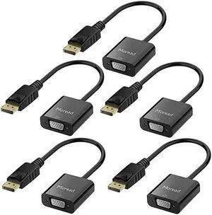 DisplayPort DP to VGA Adapter 5 Pack GoldPlated Display Port to VGA Adapter Male to Female Compatible with Computer Desktop Laptop PC Monitor Projector HDTV Black