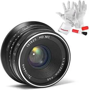 25mm F18 APSC Large Aperture Manual Focus Fixed Lens for Olympus and Panasonic Micro Four Thirds MFT M43 Cameras Black