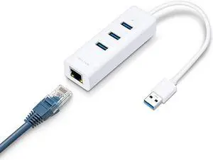 3Port USB 30 Portable USB Hub with 1 Gigabit Ethernet Port Network Adapter Plug amp Play for MacBook Mac ProMini iMac XPS Surface Pro Notebooks Desktop Pcs UE330 white