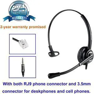 RJ9 Telephone Headset with Noise Cancelling Microphone Jabra Compatible for Avaya PolyCom Nortel Altigen Toshiba Siemens with Extra 35mm Connector