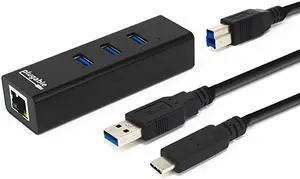 USB Hub with Ethernet 3 Port USB 30 Bus Powered Hub with Gigabit Ethernet Compatible with Windows MacBook Linux Chrome OS Includes USB C and USB 30 Cables