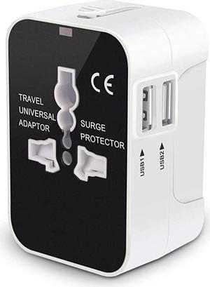 Adapter Worldwide All in One Universal Power Adapter AC Plug International Wall Charger with Dual USB Charging Ports for US EU UK AUS Europe Cell Phone White