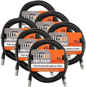 XLR Microphone Cable Male to Female 25 Ft Fully Balanced Premium Mic Cable 6 Pack