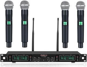 Wireless Microphone System  4Channel UHF Cordless Mic Set With Four Handheld Mics All Metal Build Fixed Frequency Long Range 260ft Ideal for ChurchKaraokeWeddings Events PTU5000A