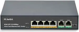 4 Port PoE Switch with 2 Uplink Ethernet Port 78W High Power Support IEEE8023afat Fanless Metal Plug Play PoE+