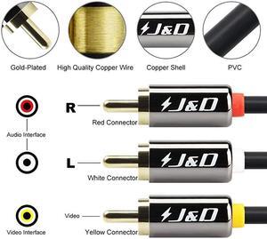3RCA to 3RCA Cable, Gold Plated Copper Shell Heavy Duty 3 RCA Male to 3 RCA Male Stereo Audio Cable, RCA Cables, 10 Feet