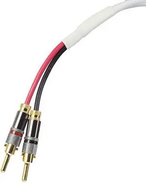 Ten White Speaker Cable with Welded Locking Bananas 8 Foot Single Cable for one Speaker Assembled in The USA
