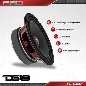 PROX6M Loudspeaker 65 Midrange Red Aluminum Bullet 450W Max 225W RMS 8 Ohms Premium Quality Audio Door Speakers for Car or Truck Stereo Sound System 1 Speaker