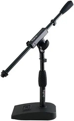 Short Weighted Base Microphone Stand with Soft Grip Twist Clutch, Boom arm, and both 3/8" and 5/8" Mounts; Base Dimensions - 4.5" X 8" (GFW-MIC-0821)