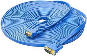 10m Flat VGA Cable Long 32 Feet Gold Plated Male to Male 15 Pin Connector Ultra Slim Blue Wire for Computer Monitor SVGA Projector