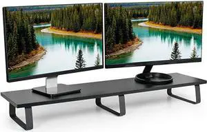 Black 39 inch Extra Long Monitor Riser Wood Steel Desktop Stand | Dual Screen TV Keyboard Laptop Ergonomic Desk and Tabletop Organizer STANDV000DL