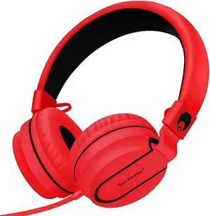 Stereo Adjustable Foldable Headphones Lightweight Headband Headsets with Microphone 35mm for Cellphones Smartphones iPhone Tablets Laptop Computer Mp34 DVD BlackRed