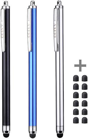 3 Pcs Stylus Pens for Touch Screens 024inch Tip Series + 12 Extra Replaceable Rubber Tips BlackSilverDark Blue