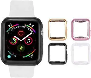 4 Pack Apple Watch Case 44mm with Builtin HD Clear UltraThin TPU Screen Protector Cover Compatible with Apple Watch Series 4 5 6 and Apple Watch SE Clear+Black+Gold+Rose Gold