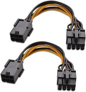 2-Pack 6 Pin to 8 Pin PCIe Adapter Power - 4 Inches
