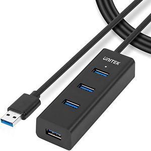 4-Port USB 3.0 Hub Long Cable 48-inch with Micro USB Charging Port, Fast Data Transfer USB Hub Extender Extension Connector Compatible Windows PC, Mac, Surface Pro, Laptop, Printer, 4FT - Black